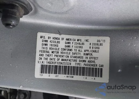 2013 Honda Accord Lx z USA, uszkodzony, nr VIN 1HGCR2F32DA232228